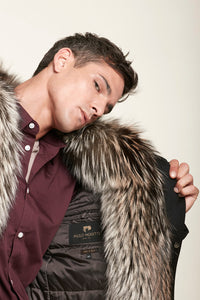 Mens coat with fur inside starts with the union of two high quality materials: luxury cashmere and soft fur.