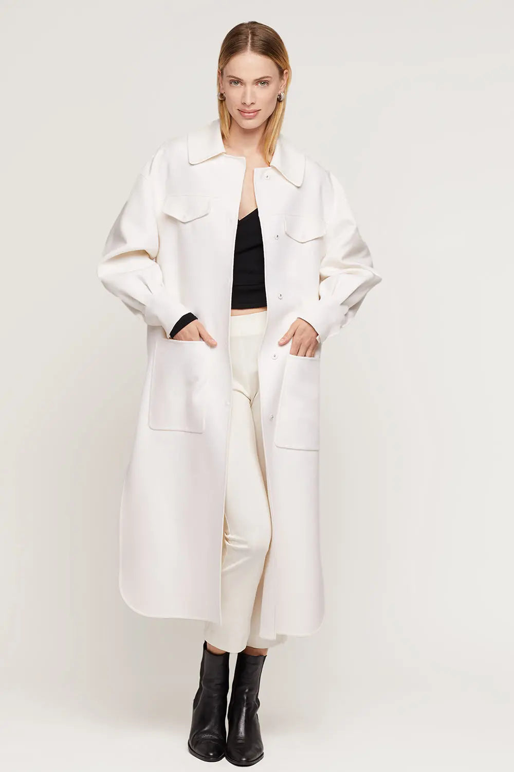 Long white cashmere coat Women's collection Paolo Moretti paolomoretti