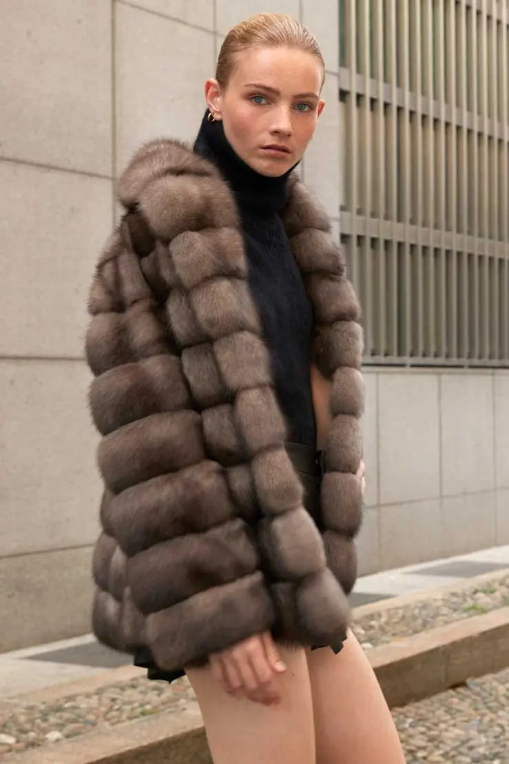 Pelliccia zibellino con collo a scialle | Pellicce online Paolo