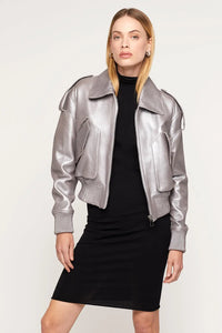 Womens leather bomber jacket with fur collar paolomoretti