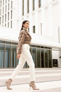 short mink jacket with rever collar for women