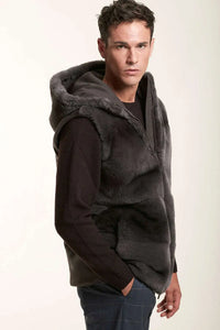 Brown fur vest with hood paolomoretti