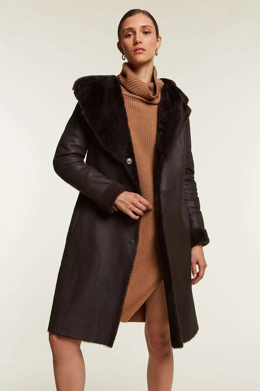 Brown shearling coat women's Moretti sheepskin collection