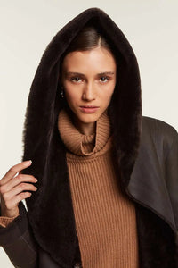 Brown shearling coat women's paolomoretti