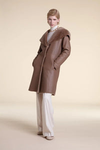 Beige shearling coat womens paolomoretti