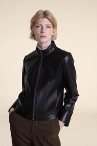 Black leather  biker jacket women paolomoretti