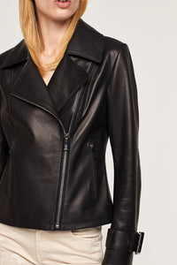 Black womens leather biker jacket paolomoretti