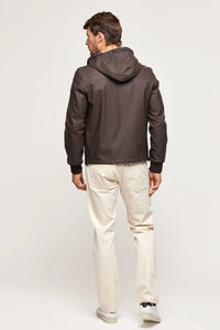 Brown leather jacket with hood paolomoretti