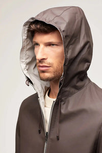 Brown leather jacket with hood paolomoretti