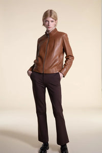 Camel leather jacket womens paolomoretti