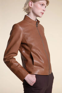 Camel leather jacket womens paolomoretti