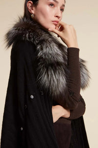 Fox fur trimmed shawl Knitted wool lining.  Wool collar drawstring fastening