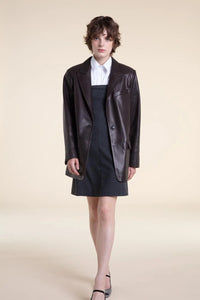 Leather brown blazer paolomoretti