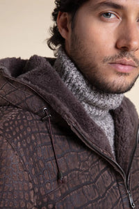 Men sheepskin jacket with hood paolomoretti