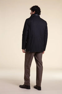 Mens black coat with fur collar paolomoretti