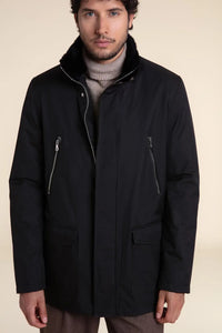 Mens black coat with fur collar paolomoretti