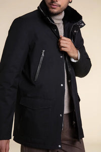 Mens black coat with fur collar paolomoretti