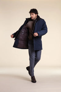 Mens blue winter coat with fur paolomoretti