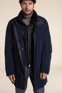 Mens blue winter coat with fur paolomoretti