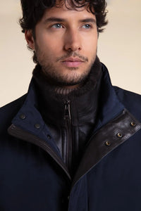 Mens blue winter coat with fur paolomoretti