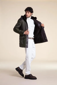 Mens green parka coats with fur hood paolomoretti