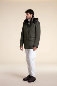 Mens green parka coats with fur hood paolomoretti