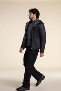 Mens shearling jacket with hood paolomoretti