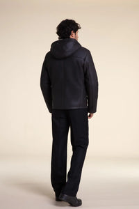 Mens shearling jacket with hood paolomoretti