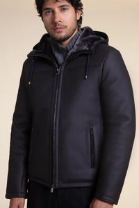 Mens shearling jacket with hood paolomoretti