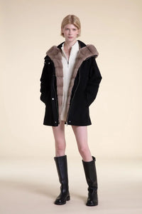 Womens black parka with fur hood paolomoretti