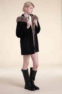 Womens black parka with fur hood paolomoretti