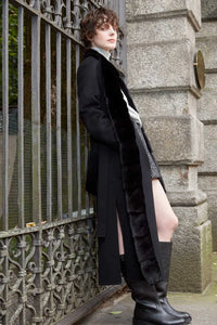 Womens long coat with black fur trimming paolomoretti