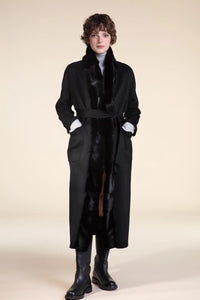 Womens long coat with black fur trimming paolomoretti