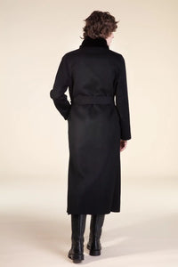 Womens long coat with black fur trimming paolomoretti