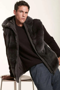 Brown fur vest with hood paolomoretti