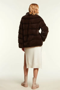 Brown mink jacket with belt paolomoretti