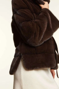 Brown mink jacket with belt paolomoretti