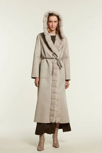 Long cashmere coat with fur hood paolomoretti