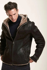 Men sheepskin jacket with hood paolomoretti