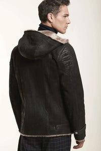 Men sheepskin jacket with hood paolomoretti