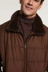 Mens brown jacket with fur collar paolomoretti
