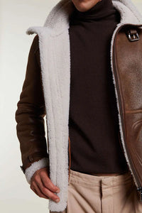 Mens shearling jacket brown paolomoretti