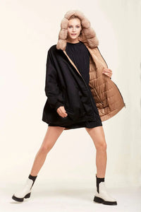 Reversible puffer jacket with fur trim hood paolomoretti