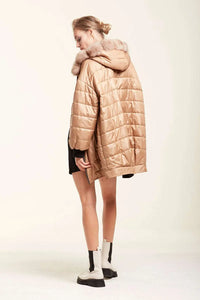 Reversible puffer jacket with fur trim hood paolomoretti